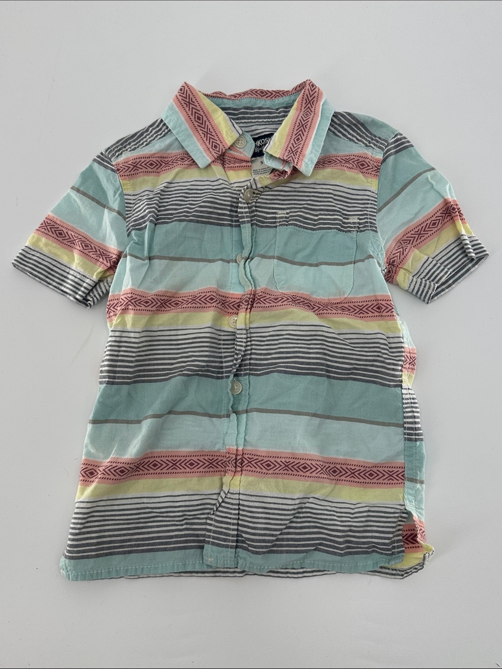 OshKosh B'gosh Striped Short-Sleeve Button-Up in Aqua, Pink & Yellow